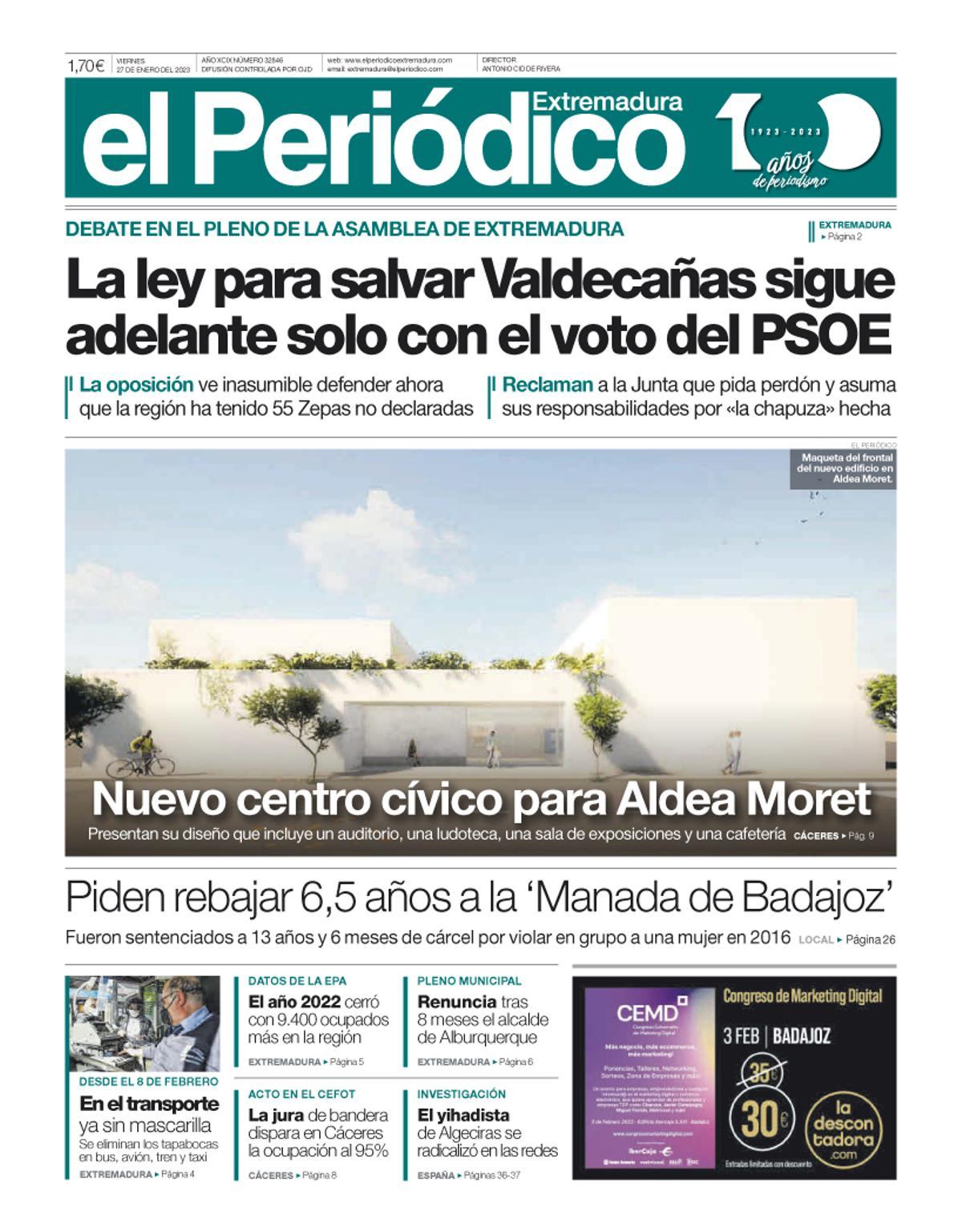 Consulta la portada correspondiente al día 27 de enero de 2023