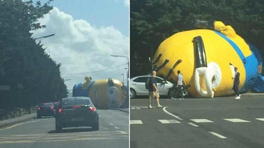 El muñeco, volcado sobre la carretera.