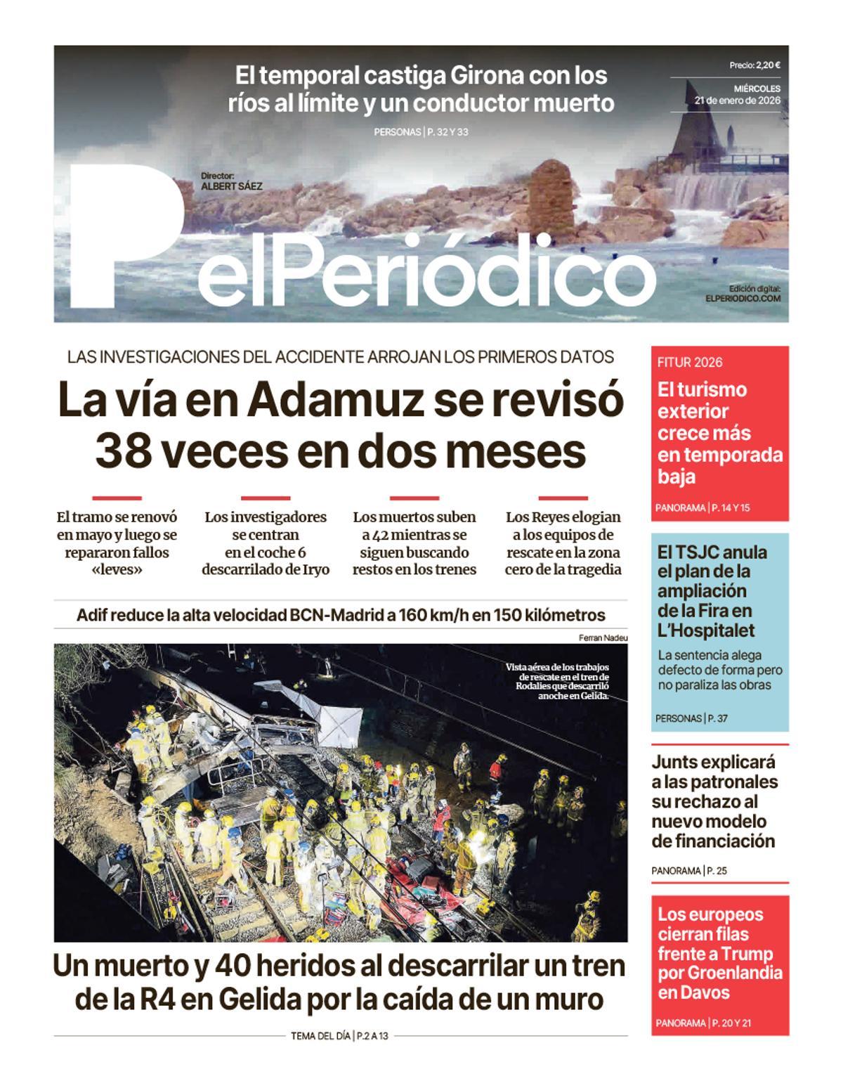 La portada de EL PERIÓDICO del 21 de enero de 2026