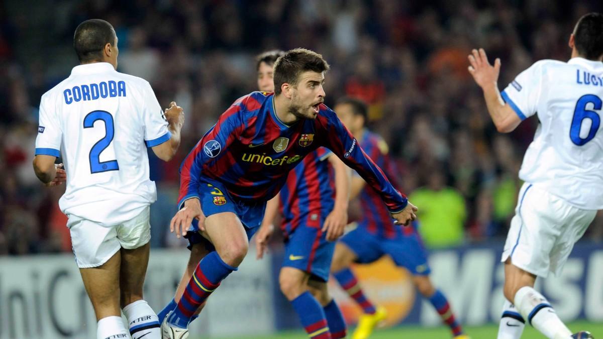 Gerard Piqué marcó el único gol de la vuelta ante el Inter en 2010