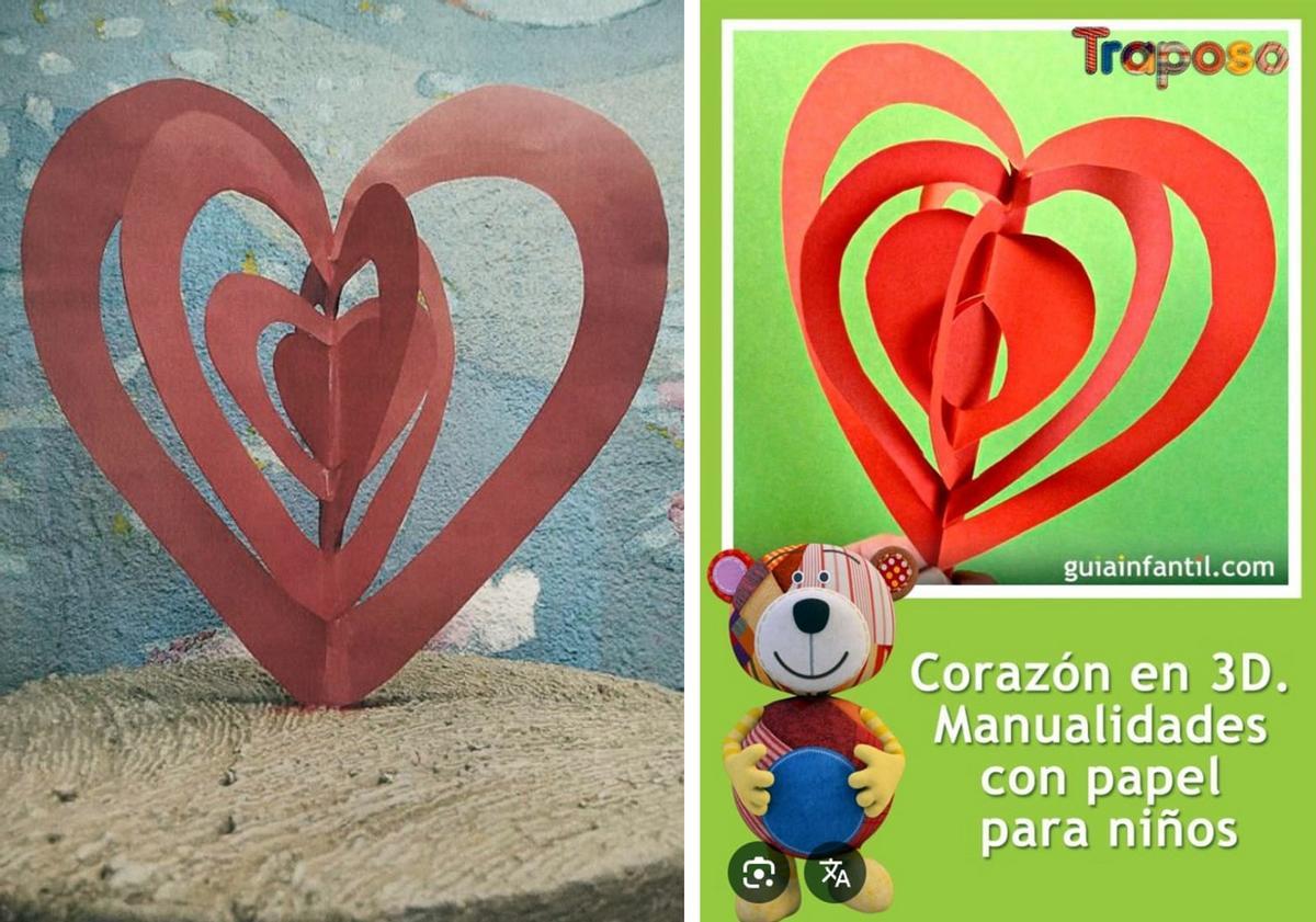 El modelo elegido de corazones y a la derecha, el mismo modelo en papel, en  una página de internet del ‘oso traposo’.