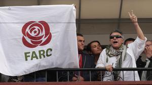 Former commander of Colombia s Marxist Revolutionary Alternative Force of the Common  FARC  Jesus Santrich greets people from the balcony of FARC s headquarters in Bogota  Colombia May 30  2019  REUTERS Andres Torres Galeano NO RESALES  NO ARCHIVES