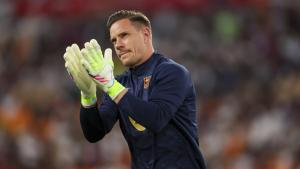 Ter Stegen, durante un calentamiento con el FC Barcelona