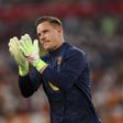 Ter Stegen, durante un calentamiento con el FC Barcelona