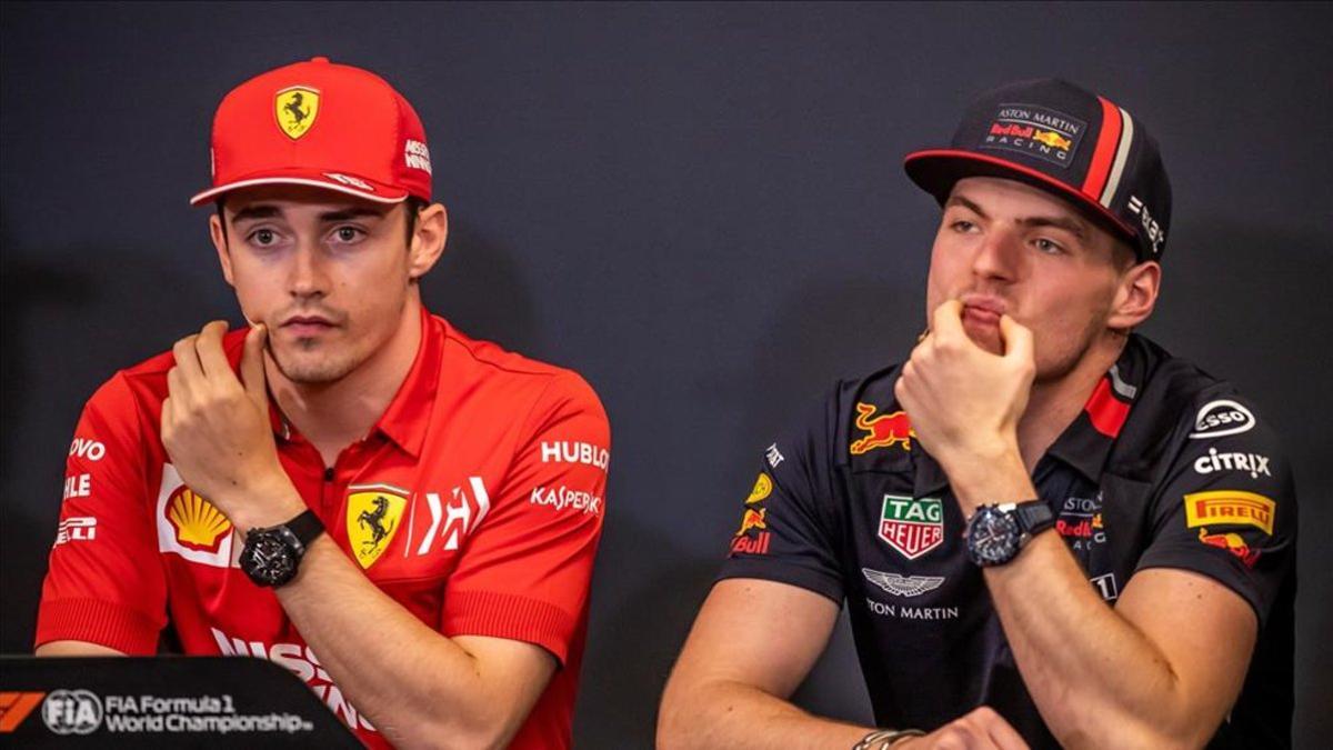 Leclerc y Verstappen, en rueda de prensa