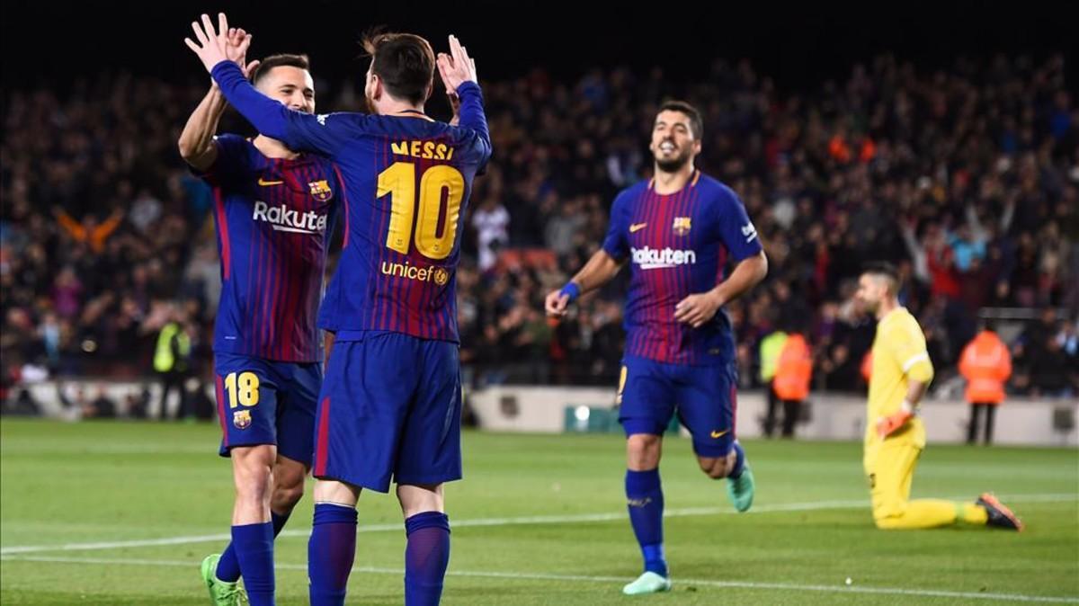 Messi celebra su segundo gol ante el Leganés