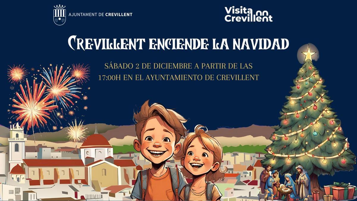 El cartel que invita a los crevillentinos a participar en las actividades y ver el encendido de la Navidad