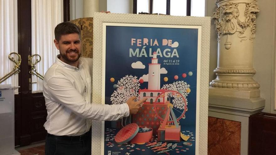 Carlos León Sánzhez junto al cartel para la Feria 2018