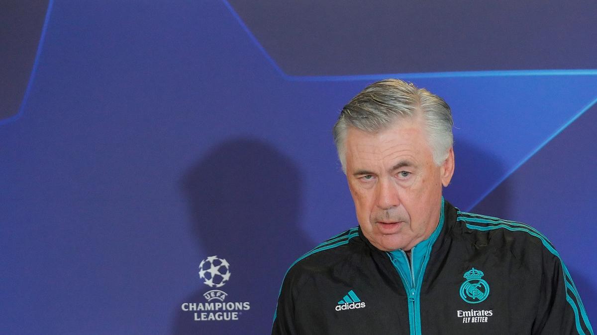 Carlo Ancelotti en la rueda de prensa del Real Madrid