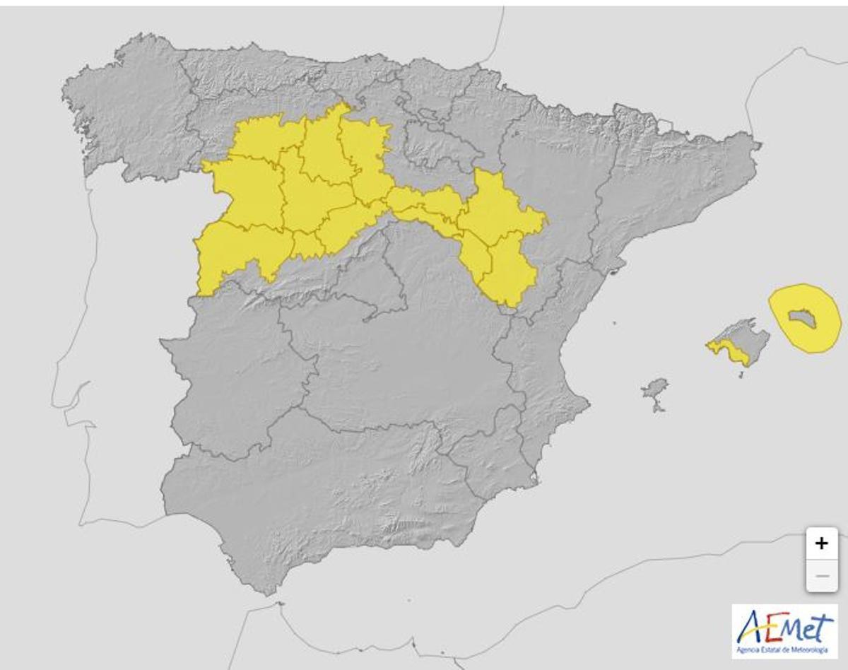 El mapa de avisos de la AEMET.