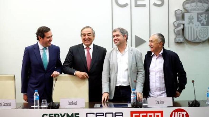 Antonio Garamendi, Joan Rosell, Unai Sordo y José María Álvarez, ayer.