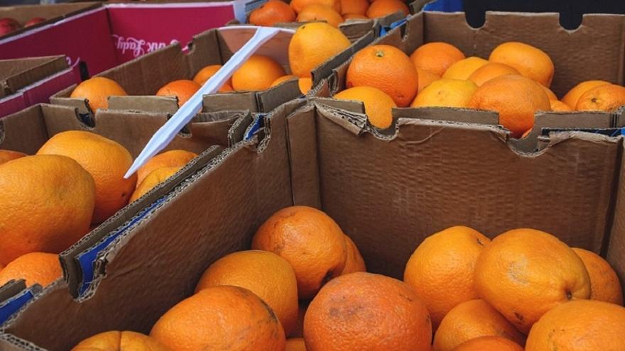 Cajas de naranjas importadas.