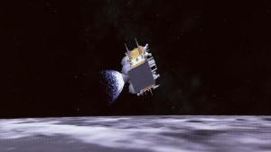 La imagen muestra el ascenso de la sonda que transporta muestras recolectadas del lado oculto de la Luna, despegando de la superficie lunar.