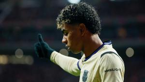 Lamine Yamal, durante las semifinales de Copa ante el Atlético