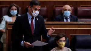 GRAF5187. MADRID, 16/09/2020.- El presidente del Gobierno, Pedro Sánchez durante su intervención en la sesión de control al Gobierno que se celebra este miércoles en el Congreso. EFE/ J.J. Guillén