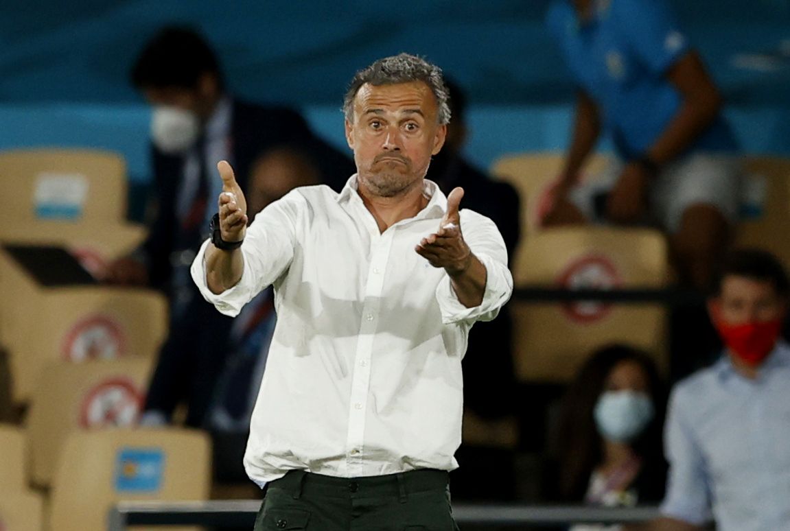 Luis Enrique, durante el partido España-Suecia.