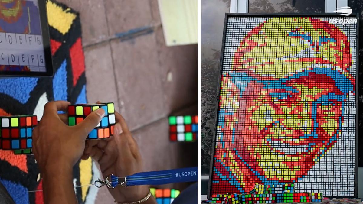 Retrato Rafa Nadal con cubos de rubik