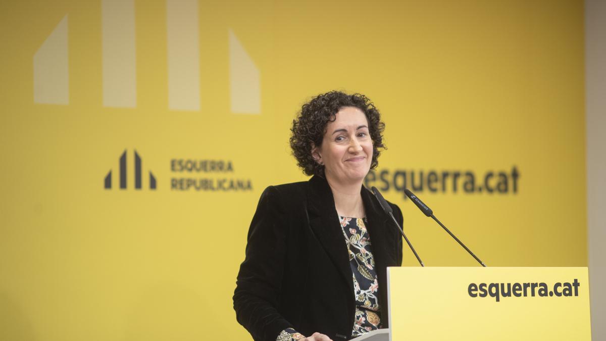 La secretaria general de ERC, Marta Rovira, durante una conferencia para hacer balance de su mandato de más de trece años al frente de la dirección del partido.