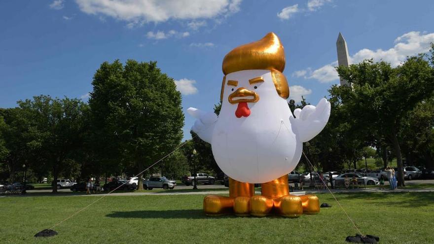 Aparece un pollo hinchable similar a Trump frente a la Casa Blanca