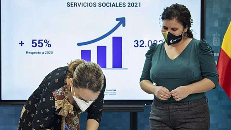 Noemí Santana (firmando) y María Concepción Brito.