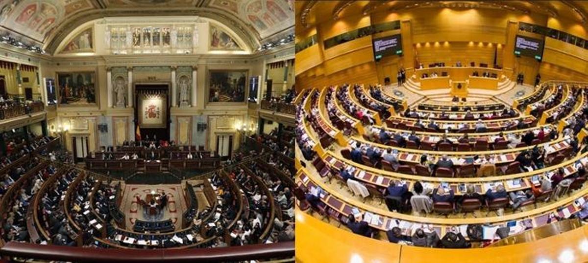 A la izquierda, el Congreso de los Diputados y a la derecha, el Senado.
