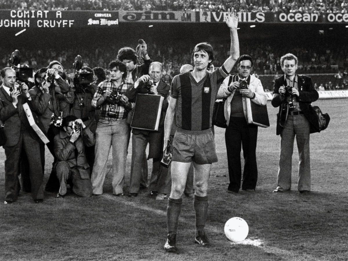 Cruyff en 1978, en el partido de despedida con el Barça