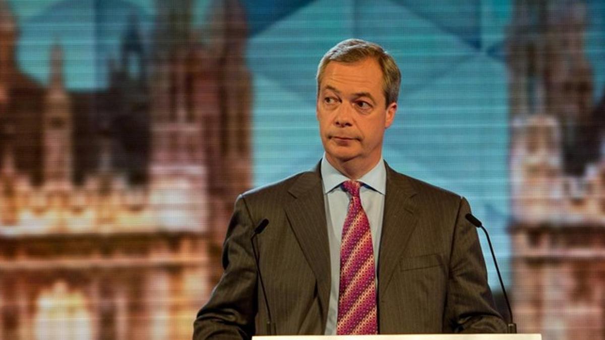 Nigel Farage, líder del UKIP, en un debate electoral en la BBC, este jueves.