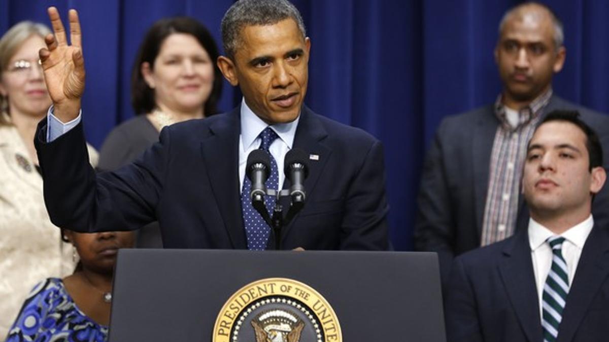 Barack Obama, durante su comparecencia del lunes, horas antes de que el Senado cerrara el acuerdo fiscal.