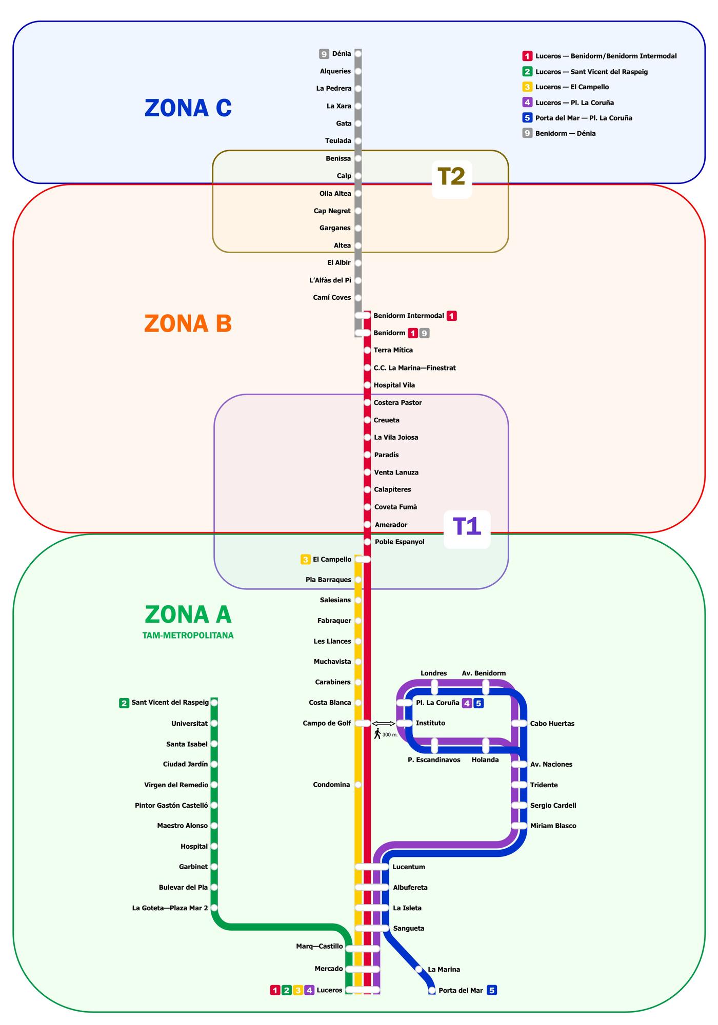 Nueva distribución por zonas de las líneas del TRAM