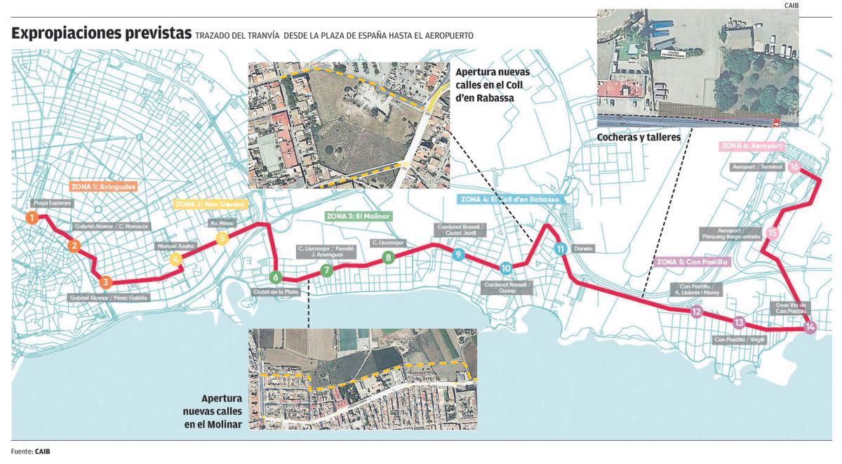 Expropiaciones previstas | Trazado del tranvía desde la Plaza de España hasta el Aeropuerto