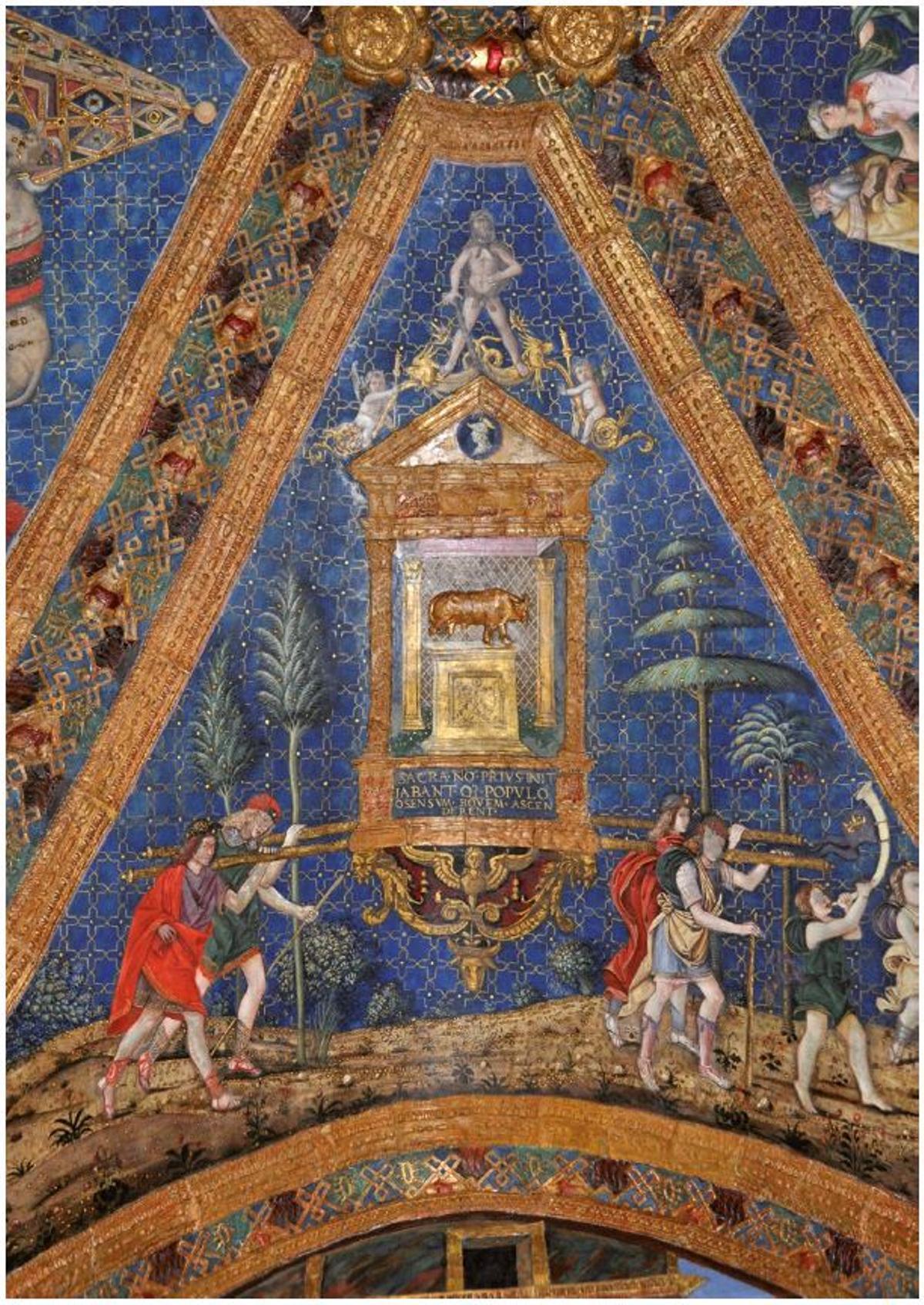 Detalle de la procesión triunfal del dios Apis, representado por un toro, similar al símbolo de los Borja,