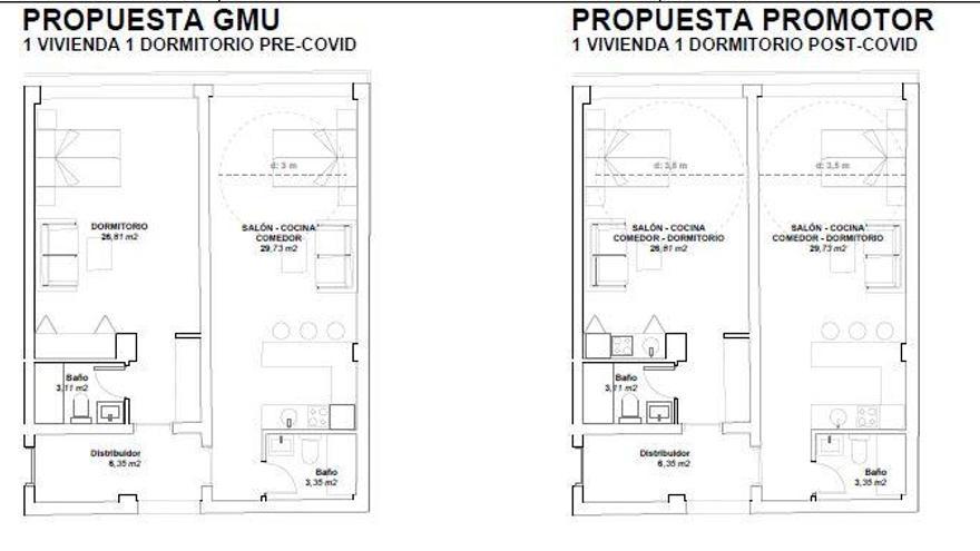 Imagen de las propuestas para este tipo de viviendas de la Gerencia y de Otero Group.