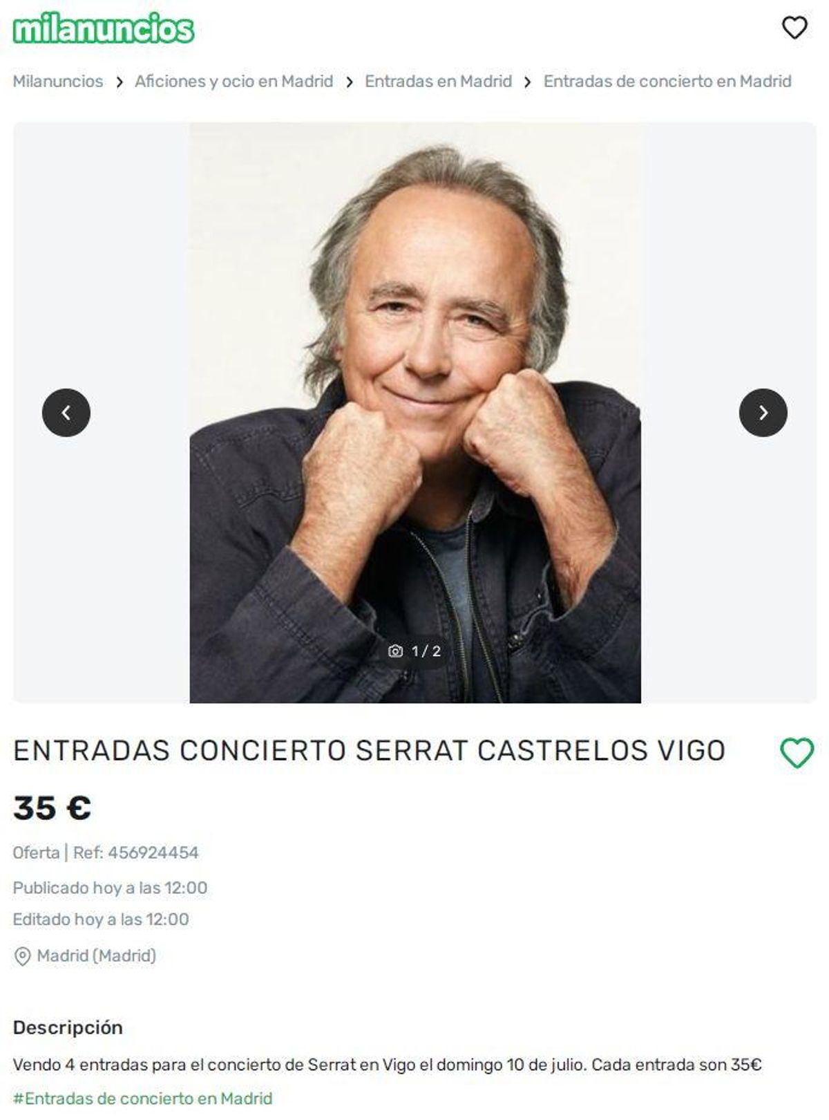 Las entradas para ver a Serrat ya están en la reventa