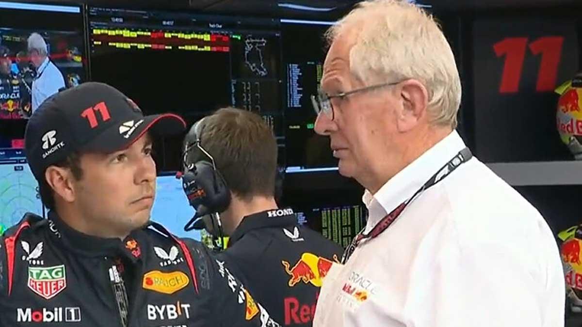 Checo y Marko, en el box de Red Bull