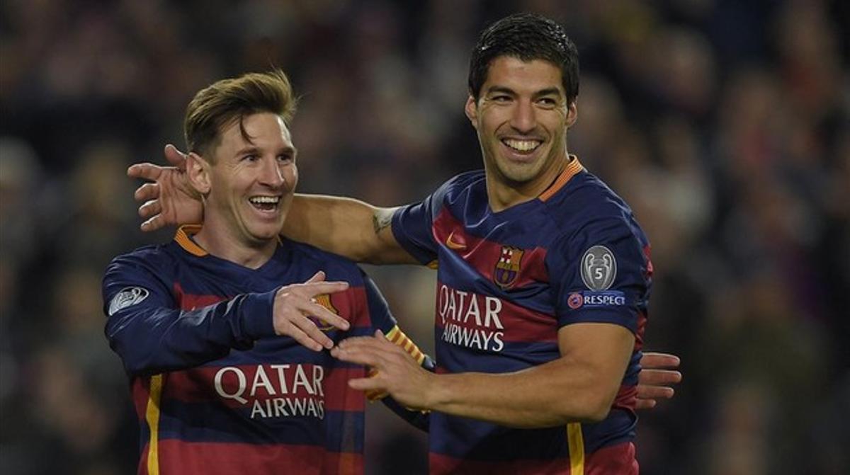 Messi, amb Suárez, en el partit contra la Roma.