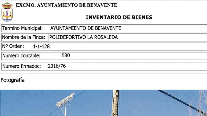 Ficha del pabellón La Rosaleda, el bien urbano de propiedad municipal más cuantioso. Su valor supera los 4 millones de euros.