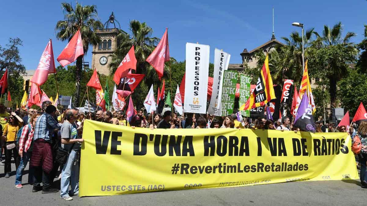 Manifestación de profesores catalanes en Barcelona.