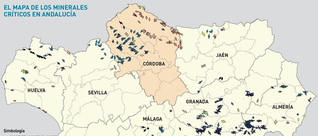 Mapa de los minerales en Andalucía.