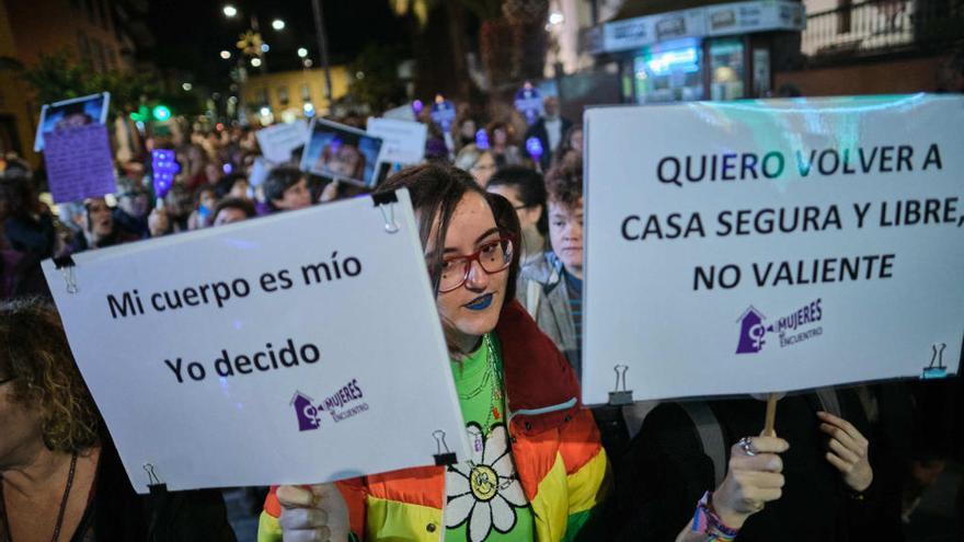 El colectivo Mujeres en el encuentro pasea por las calles de La Laguna en una reivindicación popular.