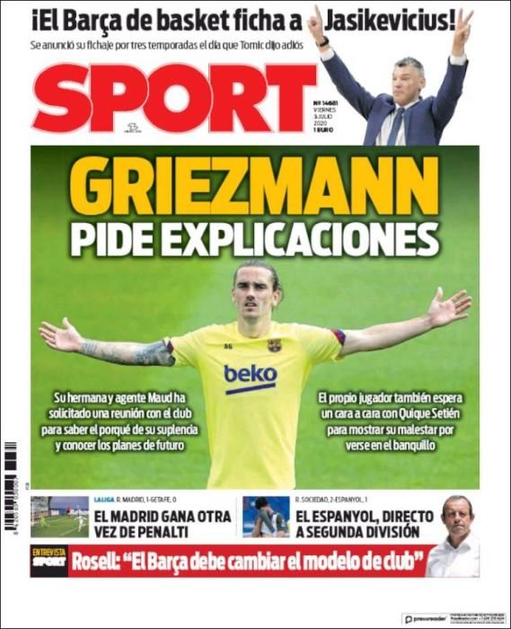 Portada SPORT viernes 3 julio 2020