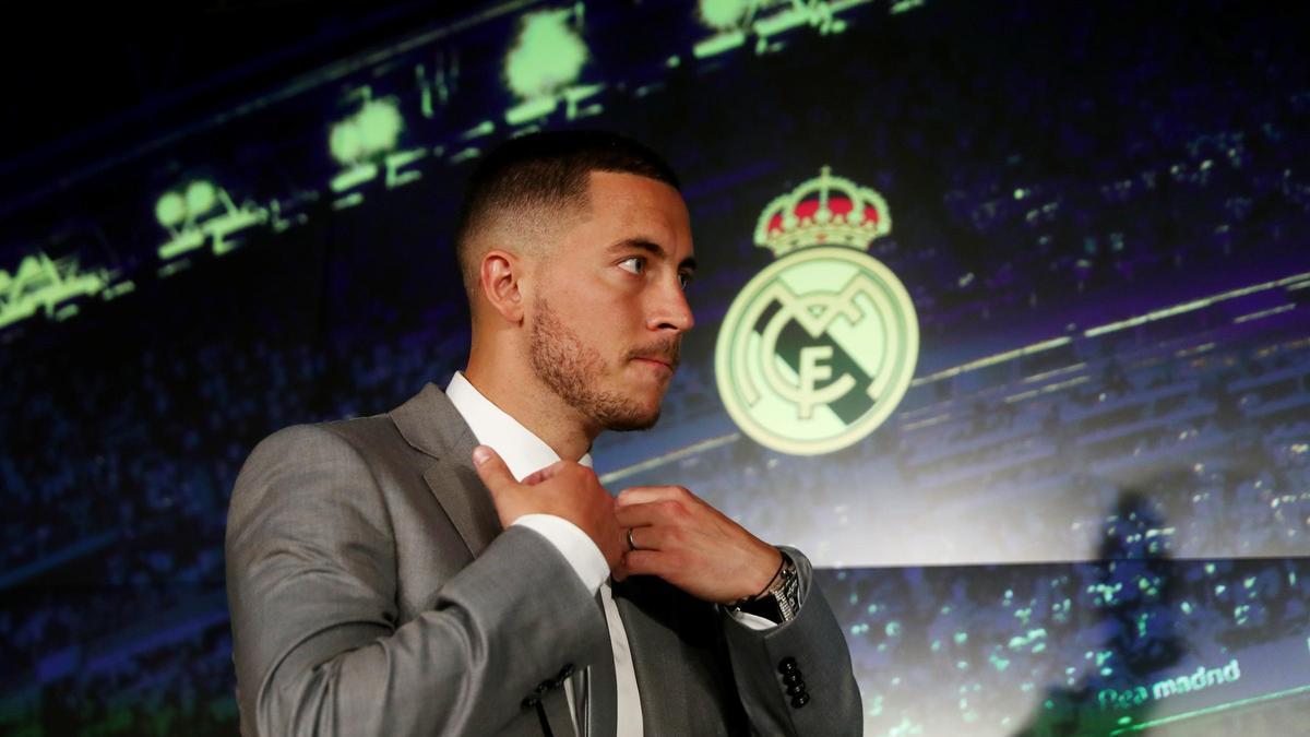 Hazard, durante su presentación con el Madrid.