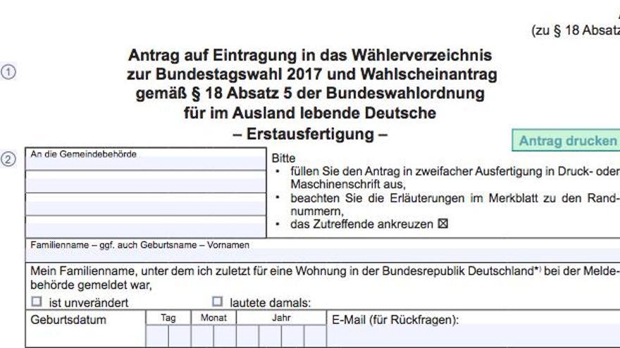 Antrag zur Eintragung ins Wahlregister.