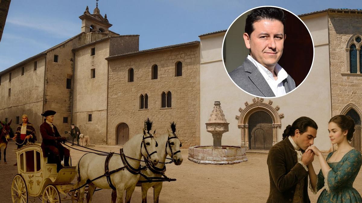 El historiador Abel Soler, con una recreación de la Plaça de la Trinitat de Xàtiva en el siglo XVIII.