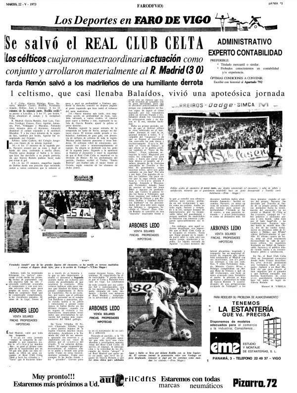 Página de FARO del triunfo sobre el Real Madrid.