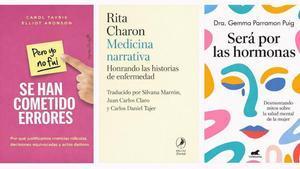 Portadas de Se han cometido errores (pero yo no fui), Medicina narrativa y Será por las hormonas.