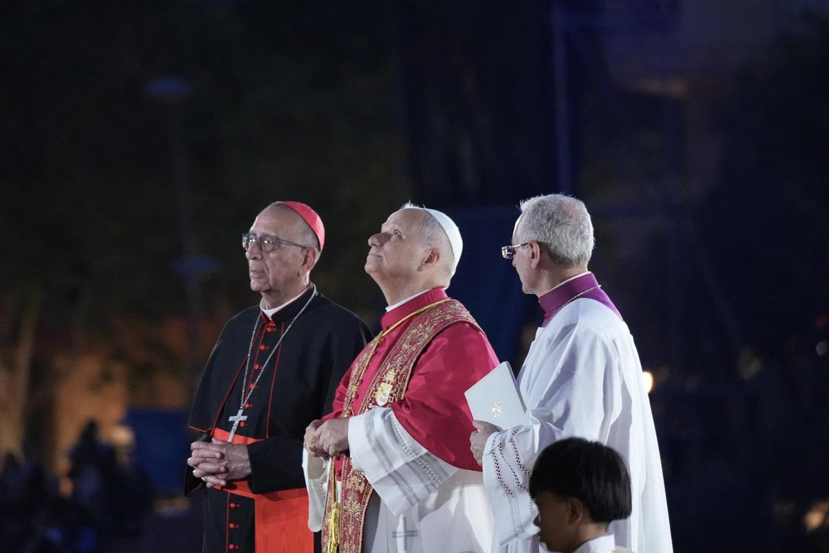 Lleó XIV durant l'acte de benedicció de la torre de Jesús