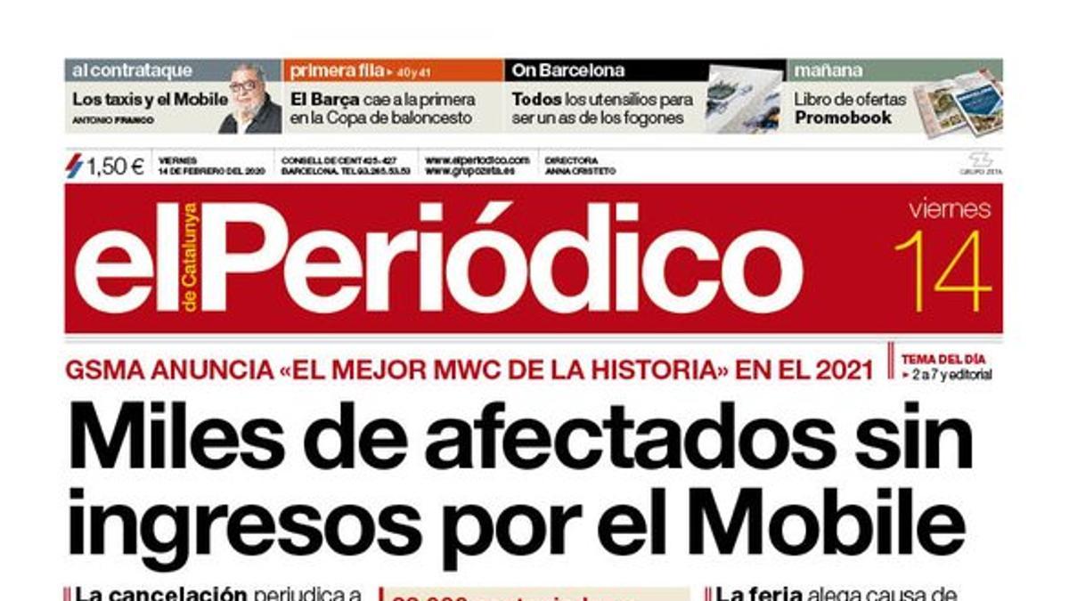 La portada de EL PERIÓDICO del 14 de febrero del 2020