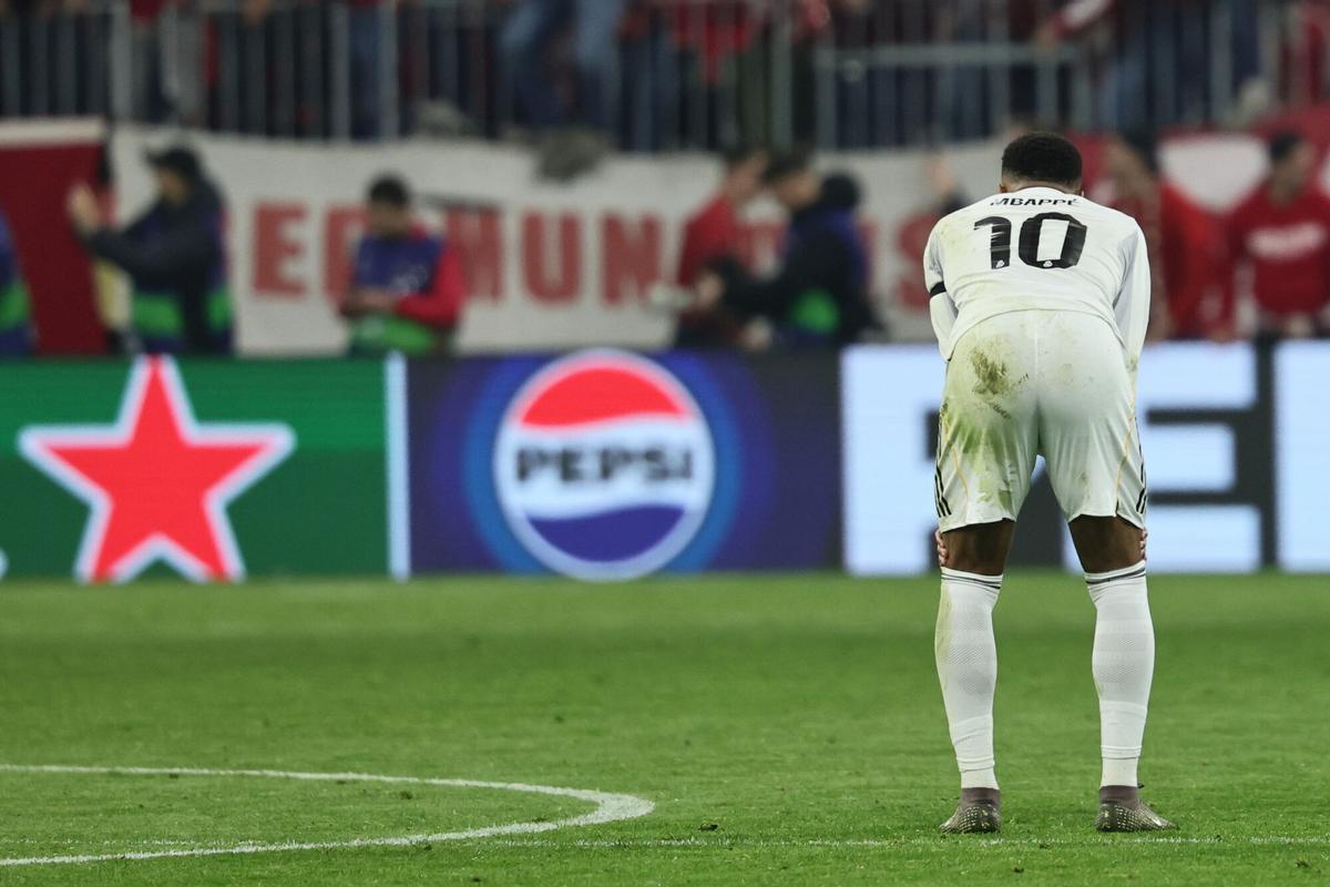 Kylian Mbappé, tras caer derrotado con el Real Madrid en Múnich.