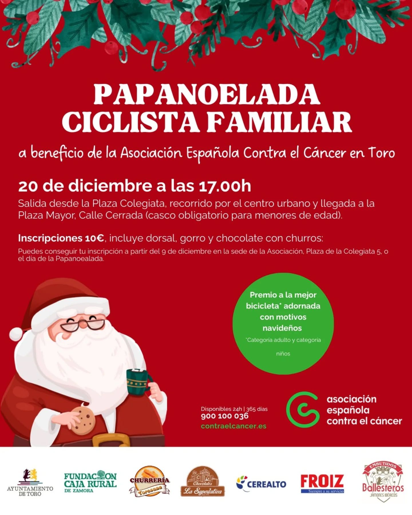 Cartel de la I Papanoelada Ciclista Familiar que organiza la AECC en Toro.