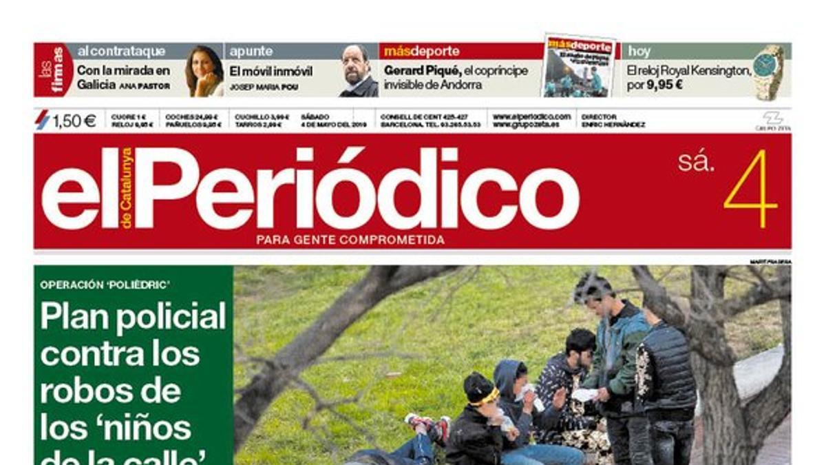 La portada de EL PERIÓDICO del 4 de mayo del 2019